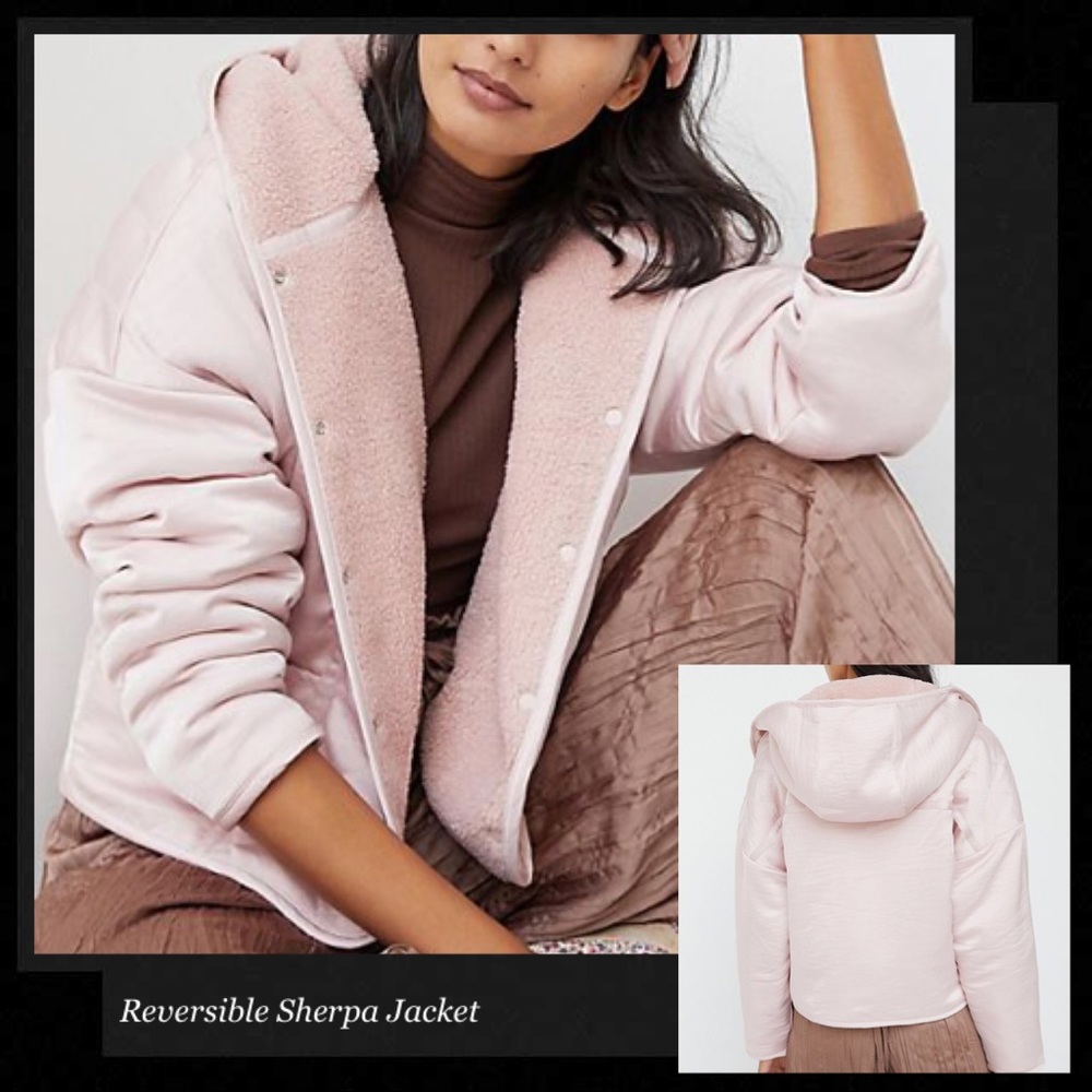 SATURDAY SUNDAY Pink Reversible Hooded Sherpa Jacket